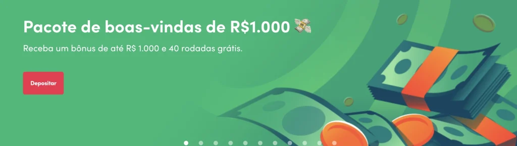 Banner preto de cassino online com botão de bônus de boas-vindas