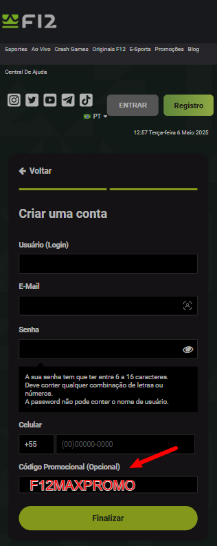 use o código da f12bet no seu cadastro e conheça os recursos da casa de apostas