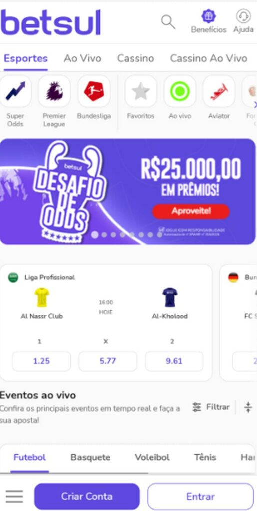 tela inicial da betsul para cadastro