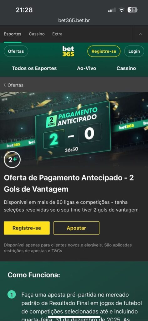 Bet365 gols de vantagem