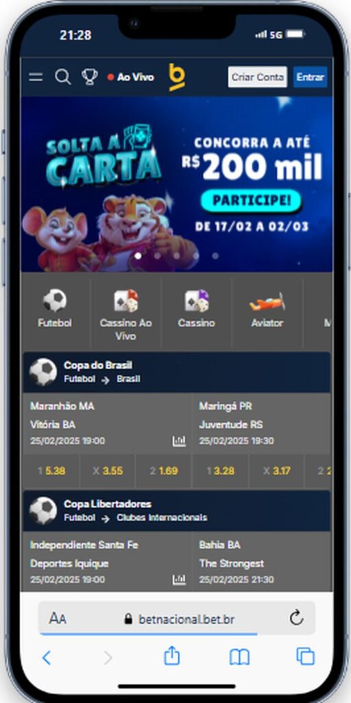Promoções disponíveis na Betnacional