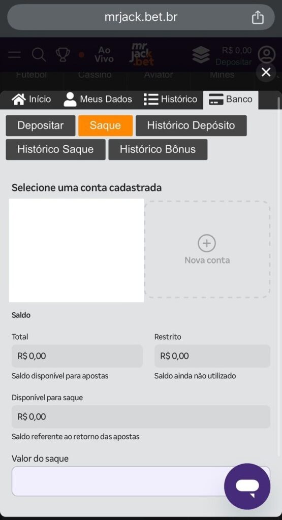 Como sacar na Mr Jack Bet
