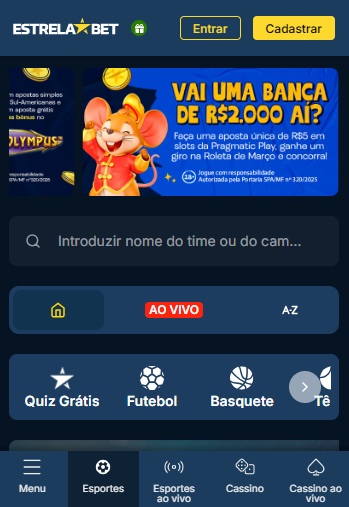 imagem da página inicial estrela bet pelo celular