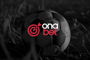 foto com imagem de bola de futebol no fundo e a logo da onabet
