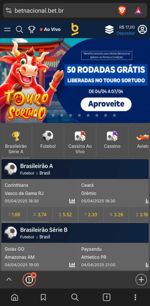 Print das rodadas grátis Betnacional no slot Touro Sortudo pelo celular
