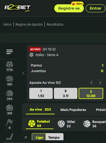 print da página de apostas ao vivo da b2xbet pelo celular