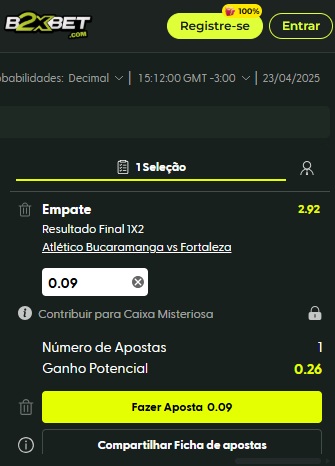 print da tela de apostas da b2xbet pelo celular