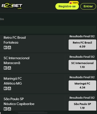 print da página de odds pré-jogo da b2xbet pelo celular