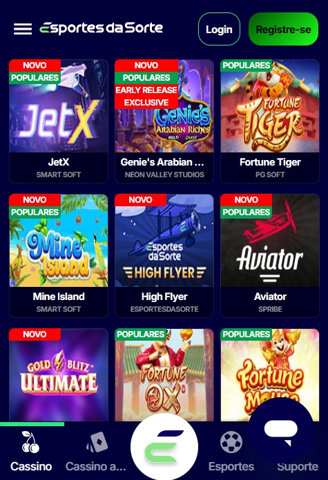 print da seção de cassino da Esportes da Sorte pelo celular