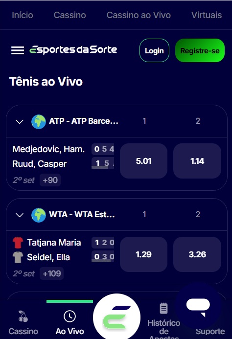 print da seção de apostas ao vivo em outras modalidades da Esportes da Sorte pelo celular