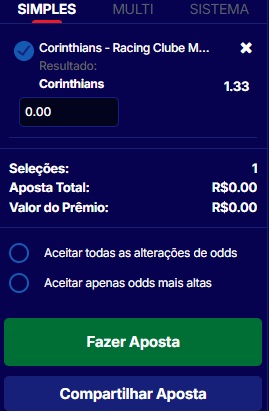 print da tela de apostas da Hiperbet pelo celular