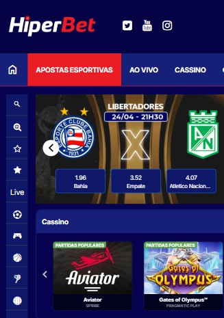 print da tela de apostas esportivas da Hiperbet pelo celular