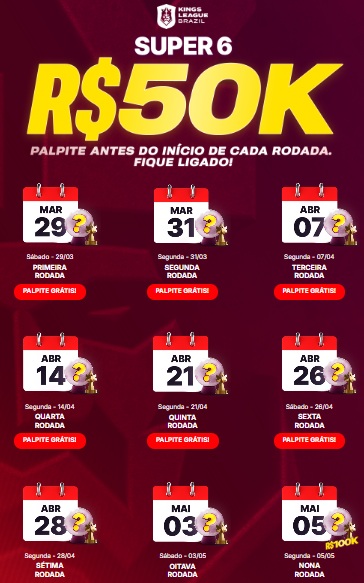 print da promoção Kings League Super 6 da Superbet pelo celular
