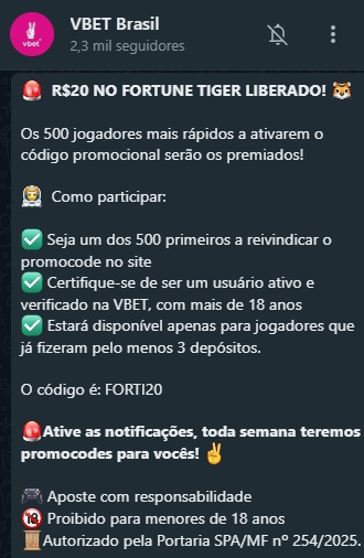 print da tela de promoções do whatsapp VBet pelo celular