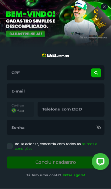 tela de cadastro na br4Bet 