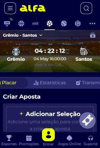 tela de criar aposta da alfa bet pelo celular