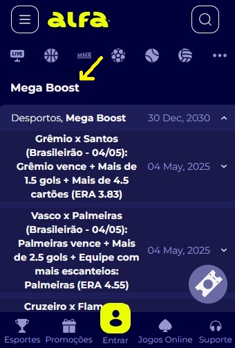 tela de mega boost da alfa bet apostas pelo celular
