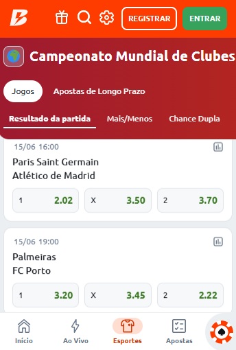 print da tela de apostas do resultado final 1x2 na betano