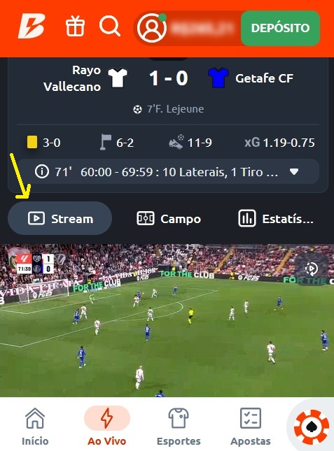 print da tela de transmissões ao vivo da Betano pelo celular