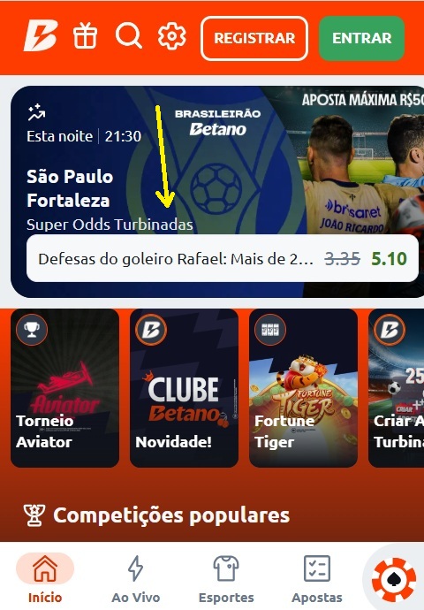 print da tela de super odds da Betano pelo celular