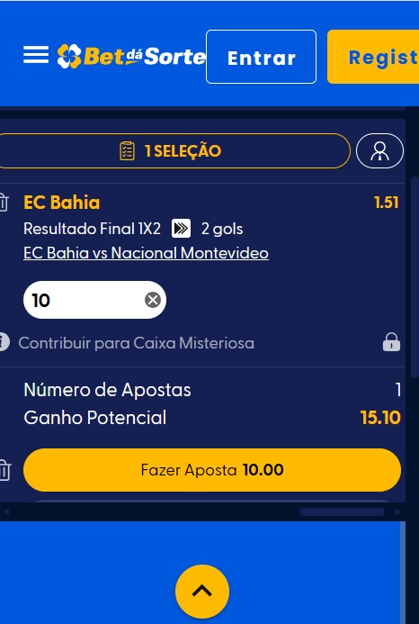 print da tela de apostas da Bet dá Sorte pelo celular