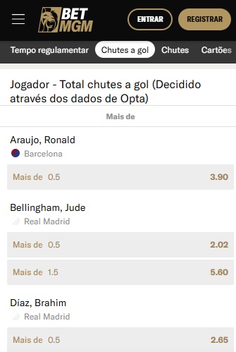 print do mercado de chutes a gol da BetMGM pelo celular