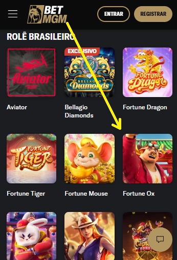 print da tela do Fortune Ox BetMGM pelo celular