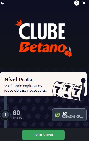 print da tela do Clube Betano pelo celular