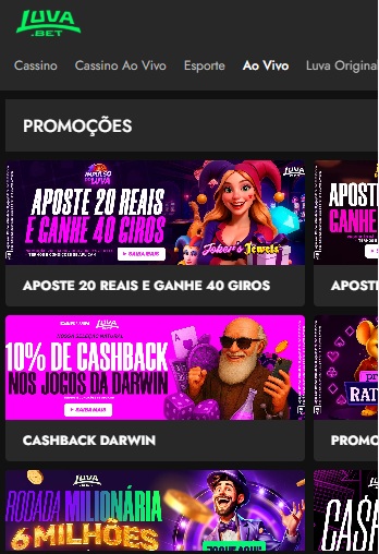 Print da tela de promoções do cassino LuvaBet