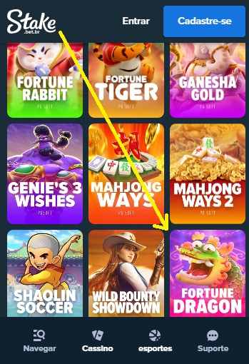 print da tela do Fortune Dragon Stake pelo celular
