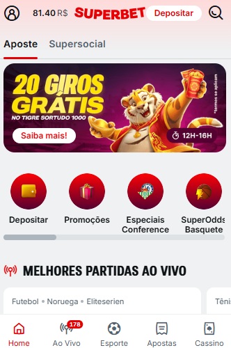 print da tela de promoções da Superbet