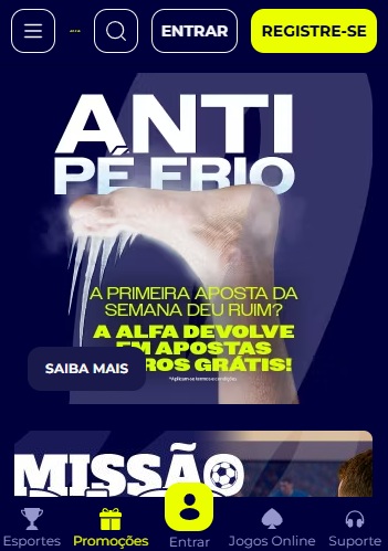 print da seção de promoções da Alfa Bet