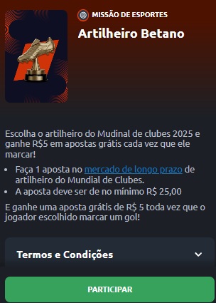 print da tela de promoções da Betano