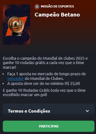 print da tela de promoções da Betano