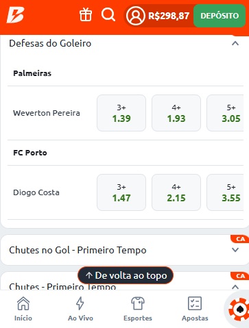 print da tela de apostas do Mundial de Clubes na Betano