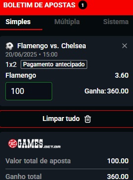 print da tela de apostas da McGames pelo celular