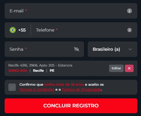 print da tela de cadastro do código promocional McGames pelo celular