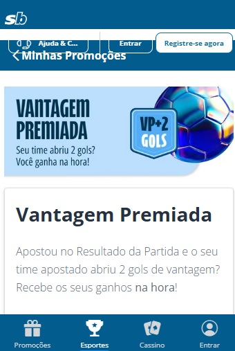 print da promoção de pagamento antecipado da Sportingbet pelo celular