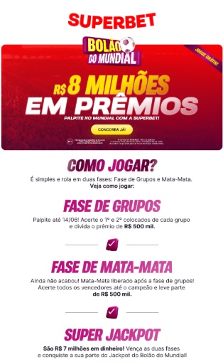 print da tela de promoções melhores sites de apostas mundial de clubes da Superbet pelo celular