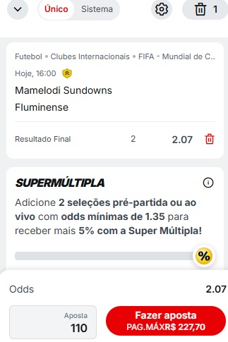 print da tela de apostas da superbet no mundial de clubes pelo celular