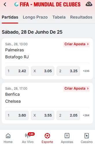 print da tela de apostas da superbet no mundial de clubes pelo celular