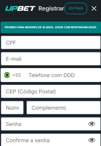 print da tela de cadastro da upbet pelo celular