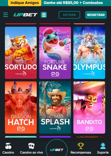 print da tela de cassino da upbet pelo celular