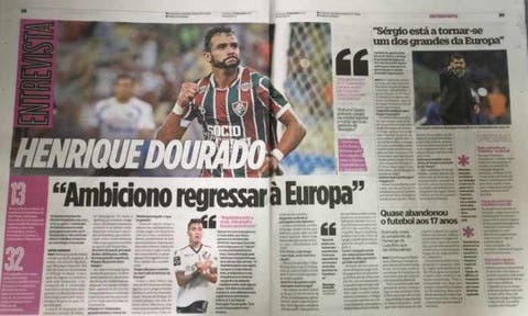 A jornal português, Dourado se elege o craque do Brasileirão e ambiciona volta à Europa