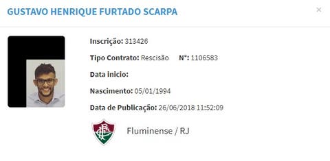 Rescisão de Gustavo Scarpa com o Fluminense é publicada no BID