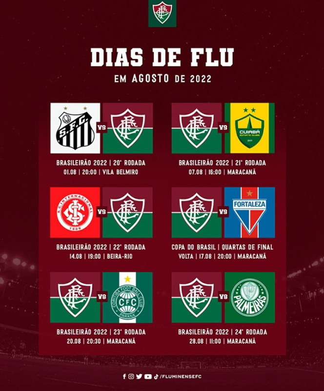 Confira a agenda do Fluminense em agosto - Fluminense: Últimas notícias,  vídeos, onde assistir e próximos jogos