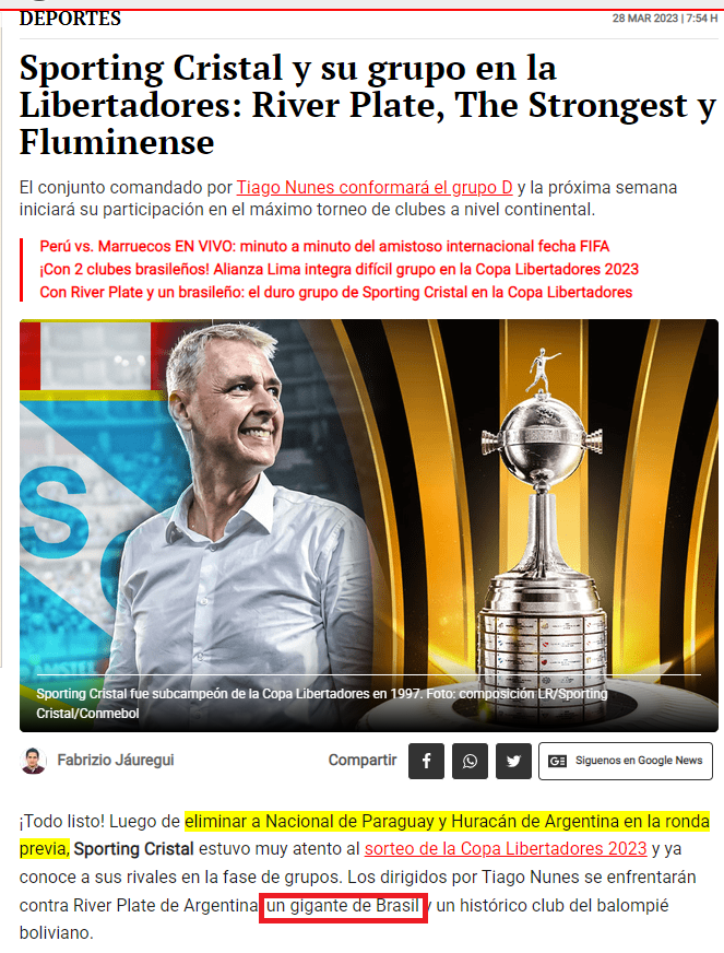 Gigante do Brasil, destaca jornal peruano sobre grupo do Sporting