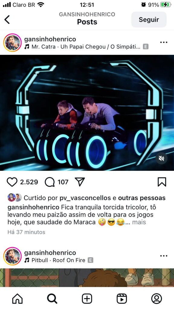 Postagem do filho de Ganso no Instagram